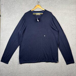 Eddie Bauer Sweater Mens XLT Navy V-Neck Merino Wool Cotton Blend Cable-Knit NWT